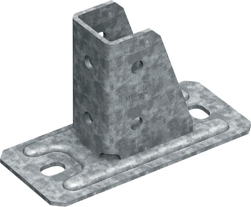Osnovna plošča MT-B-O2 OC Spojnik osnovne plošče za sidranje profilnih struktur za nizke obremenitve na beton in jeklo, za zunanjo uporabo pri nizki onesnaženosti