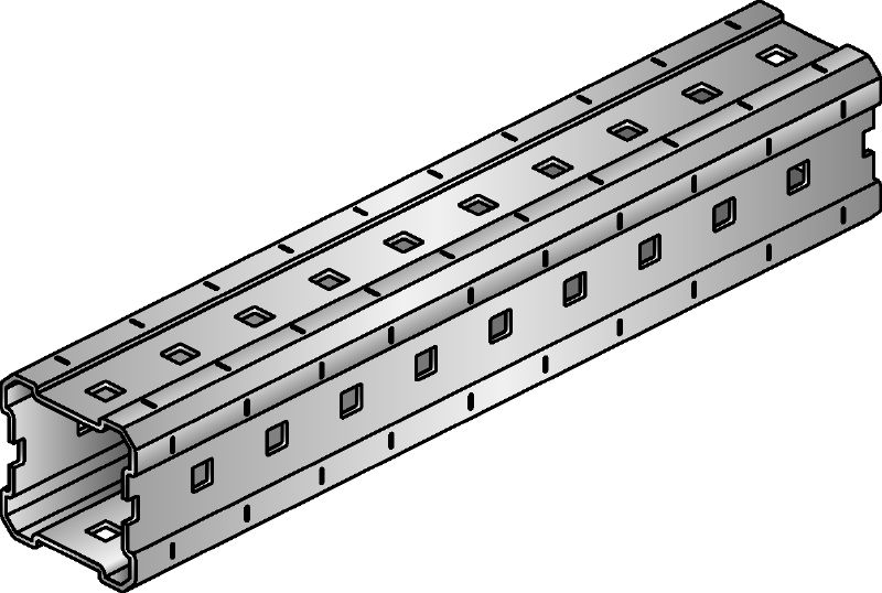 Montažni profil MI Vroče cinkani (HDG) montažni profili za izdelavo nastavljivih nosilnih konstrukcij MEP za velike obremenitve ter modularnih 3D konstrukcij