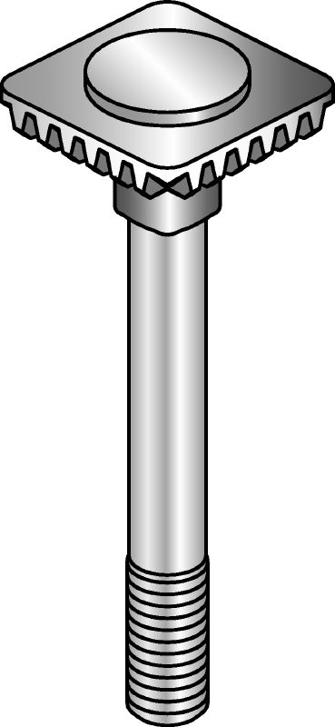Vijak MIA-EH Vroče cinkan (HDG) vijak z integrirano nazobčano ploščo, za enostavnejše pritrjevanje in nastavitev z eno roko spojnikov MI in MIQ