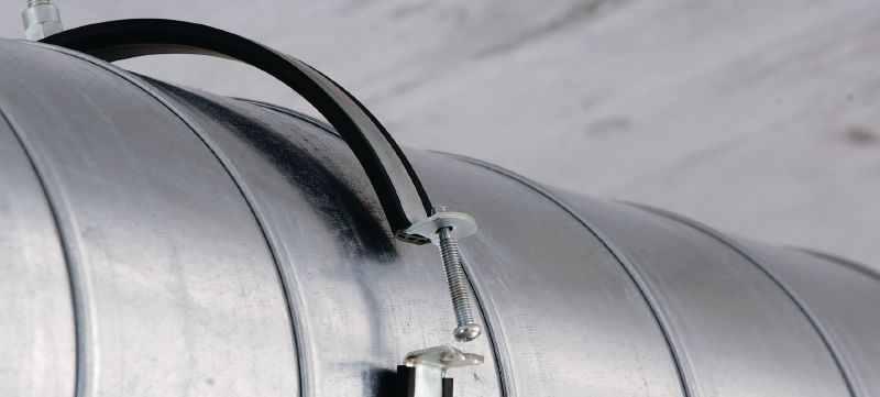 Objemka za prezračevalne cevi MV-PI Galvanizirana cevna objemka za prezračevanje z zvočno izolacijo za visoko produktivnost pri aplikacijah s spiralnimi cevmi Vrste uporabe 1