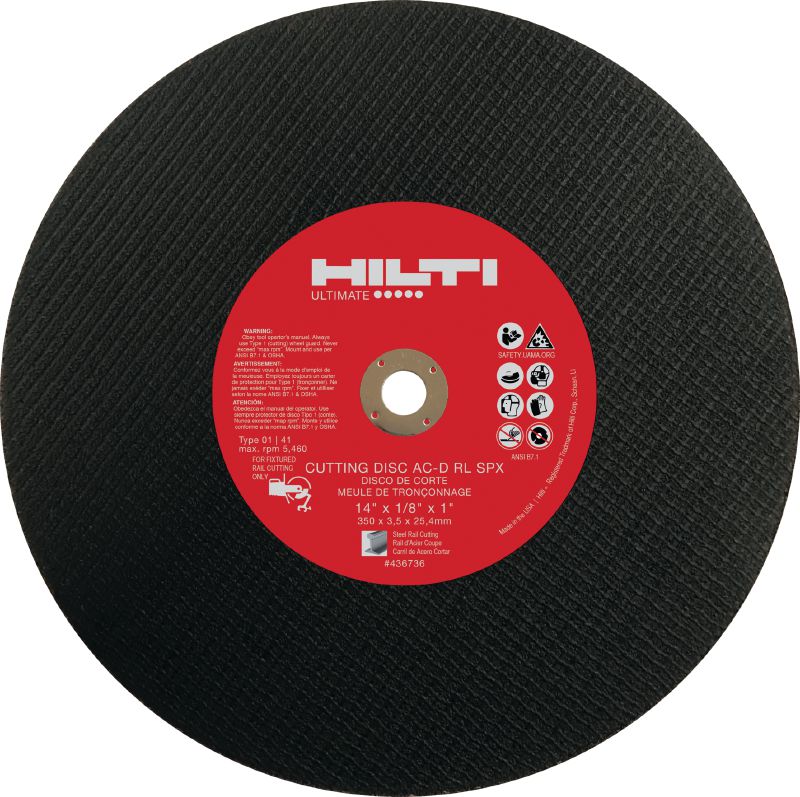 Rezalni disk AC-D RL Rezalni disk z daljšo življenjsko dobo za rezanje jeklenih železniških tirov s fiksno tirno žago s spono
