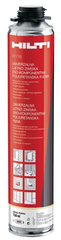 Izolacijska pena CF 710 za uporabo pri nizkih in visokih temperaturah Poliuretanska pena idealna za tesnenje in zapolnjevanje in delo v širokem razponu zunanjih temperatur