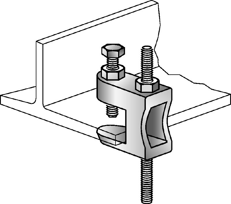 Spona MAB Galvanizirana spona za pritrjevanje navojnih palic na jeklene profile brez notranjega navoja