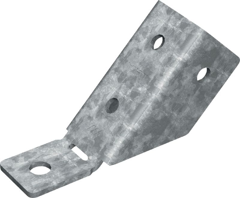 Konzolna podpora MT-AB-L 45 OC 45-stopinjska konzolna podpora za sidranje konzole konstrukcij iz nosilnih profilov MT-40 in MT-50 v beton, za zunanjo uporabo pri nizki onesnaženosti