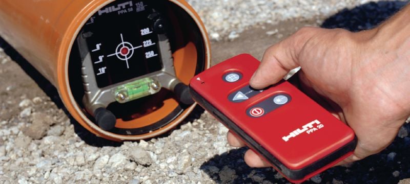 Cevni laser PP 10 Samoizravnalni cevni laser s samodejno poravnavo in daljinskim upravljalnikom za natančnejše polaganje cevi Vrste uporabe 1