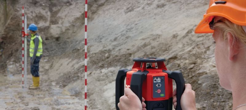Nivelir z rotacijskim laserjem za zunanjo uporabo PR 300-HV2S Rotacijski laser za zunanjo uporabo za vodoravno izravnavo, navpično izravnavo, naklon in določanje pravih kotov Vrste uporabe 1
