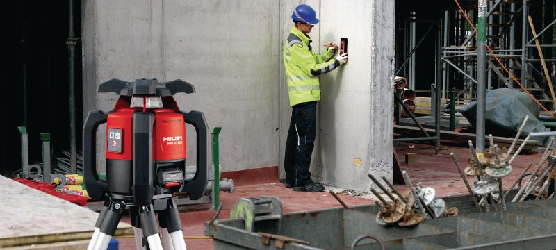 Nivelir z rotacijskim laserjem za zunanjo uporabo PR 2-HS A12 Robusten rotacijski laser za zunanjo uporabo s 360-stopinjsko zaščito pred udarci in Li-ion baterijo za hitro polnjenje, za uporabo na vodoravnih površinah ter za ročno uporabo Vrste uporabe 1