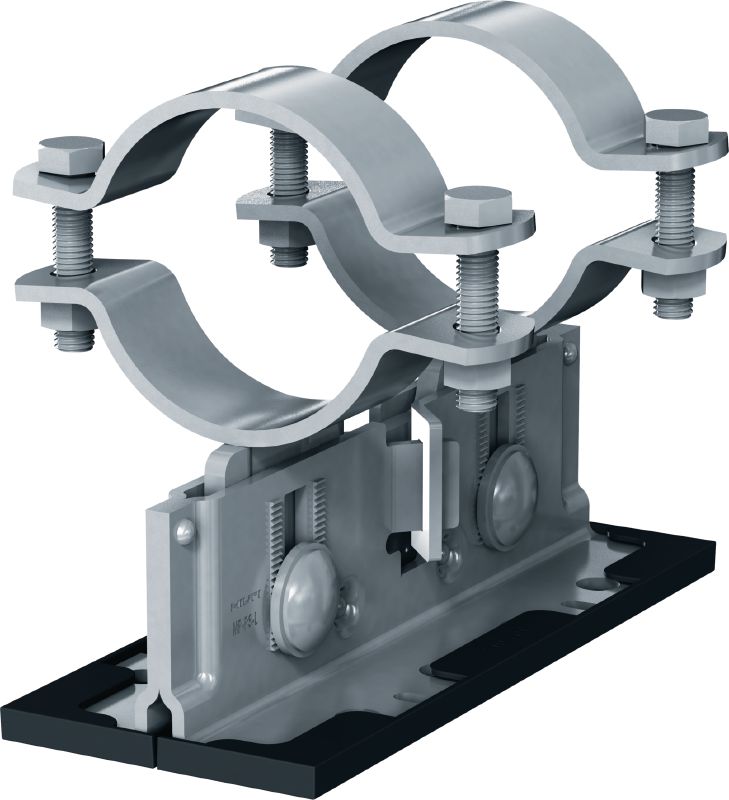 Objemka-noga Mp-PS 2-2 Objemka-noga z zunanjim premazom (OC) z nastavljivo višino in naklonom za zahtevne industrijske aplikacije za cevi z zunanjim premerom 21–328 mm (od 1/2 do 12)