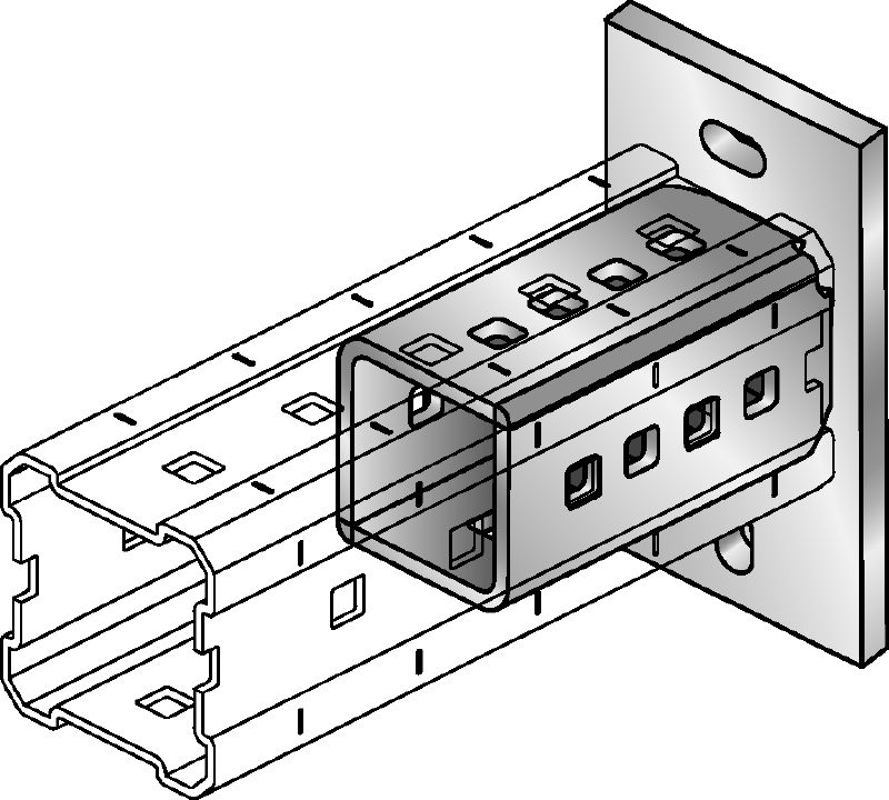 Pocinkana osnovna plošča DIN 9021 M16 Vroče cinkana (HDG) osnovna plošča za pritrjevanje profilov MI-90 na beton, z dvemi sidri