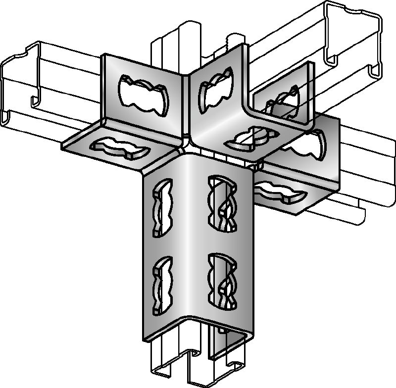 Kotni spojnik MQV-4/3 D Galvaniziran vezni kos za trodimenzijske konstrukcije