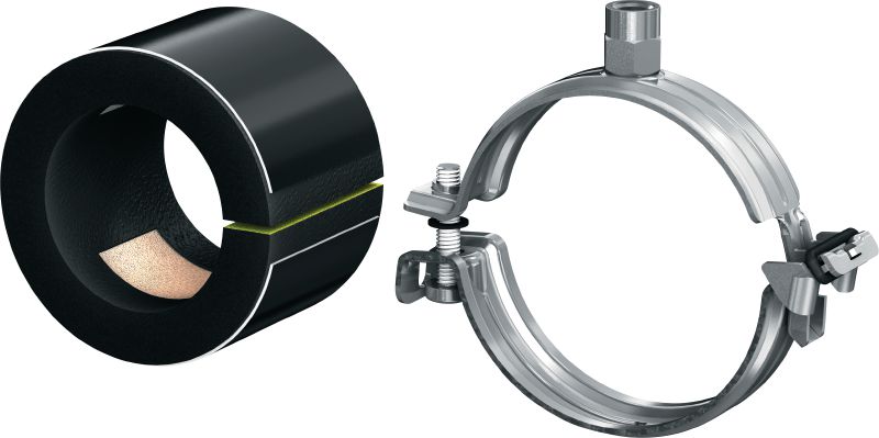 Cevna objemka MIP-H za hladilne cevi (tanko izolirana) Galvanizirana cevna objemka za najvišjo produktivnost pri hladilnih aplikacijah z izolacijo debeline 13–16 mm